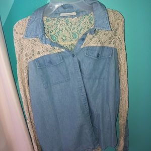Lace& denim button down